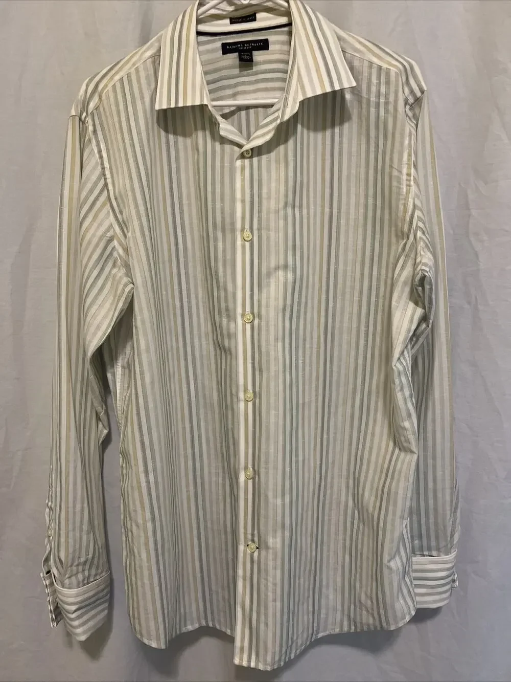 Banana Republic Shirt Mens Lg Striped Long Sleeve Button Up Slim Fit 16-16 1/2